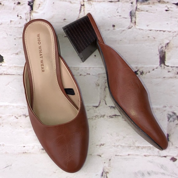 cognac woven mules